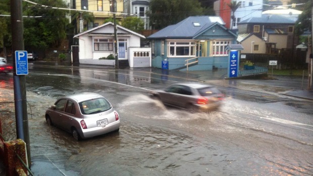 Flooding on Brooklyn Road, Mount Cook, Wellington. [photo Rebecca Thomson]